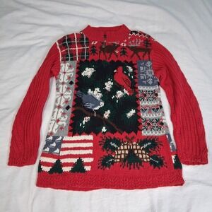 Vintage Eagles Eye Heavy‎ Chunky Knit Deer Trees Bird Sweater Cabincore Holiday